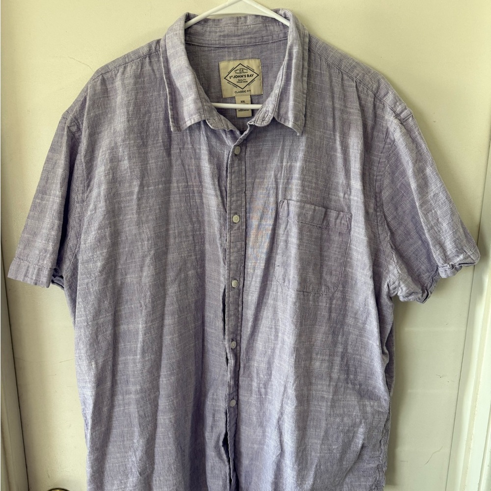 Men’s St John’s Bay Lavender Linen Blend Short Sleeve Button Down Shirt XXL